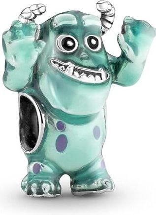 Fabricado en plata de primera ley y acabado con esmalte de colores rosa y azul transparentes, este charm se inspira en Sulley, el monstruo de gran corazón de Monstruos de Disney y Pixar